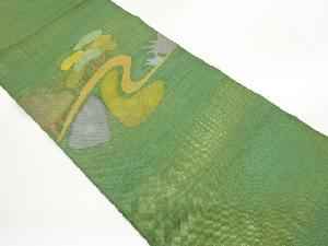 草木に抽象風景模様織出し名古屋帯